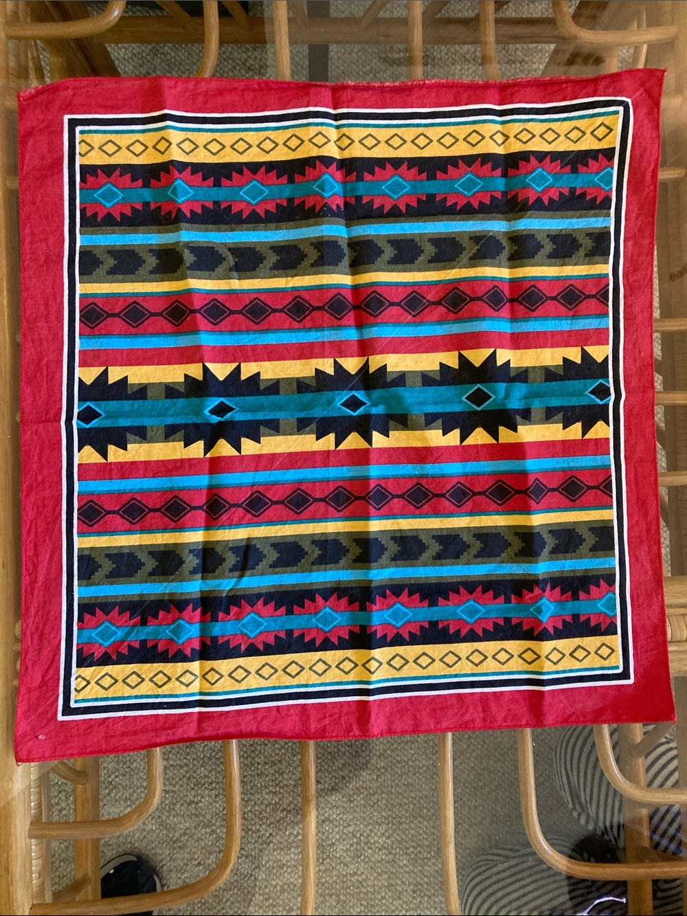 Vibrant Southwestern Print Bandana - Red, Yellow, Teal, Black